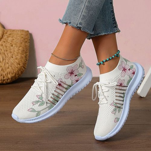 Baskets Légères En Maille Respirante À Lacets Pour Femme,Chaussures De Marche Décontractées À Semelle Souple,43,Été 2024