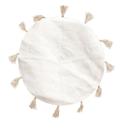 Paris Prix - Tapis Rond À Pompons "Austin" 90cm Beige