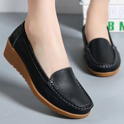 Mocassins En Cuir Souple Talons Plats Noirs Pour Femme Chaussures Décontractées