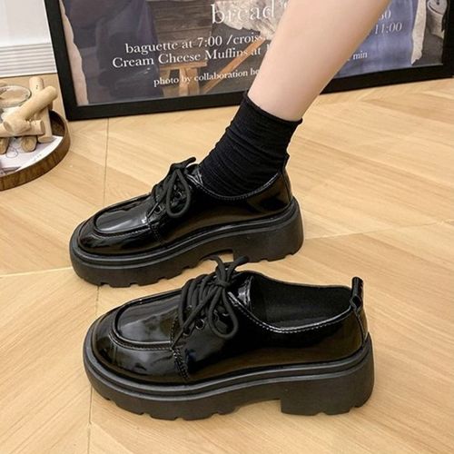 Chaussures Mocassins Plateforme En Cuir Noir Pour Femmeschaussures Bateau Enfileroxfords Décontractés De Créateursprintemps