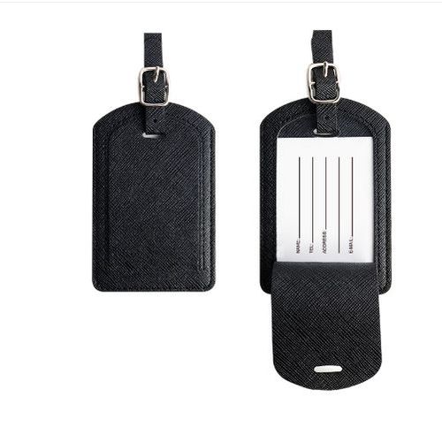 Lot De 2 Étiquettes À Bagages En Cuir Pu Avec Rabat De Confidentialité Et Insert Pour Carte Le Noir