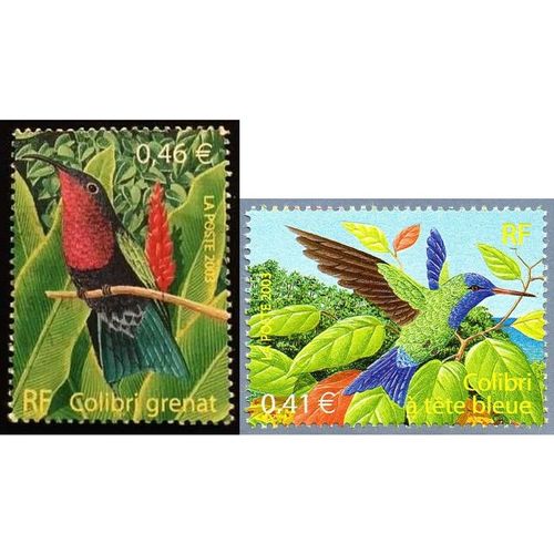 France 2003, Très Beau Timbre Neuf** Luxe Yvert 3548 Et 3550, Nature De France, Oiseaux D'outre-Mer, Colibri À Tête Bleue Et Colibri Grenat.