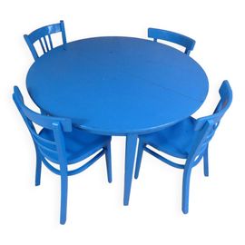 Table Ronde Avec 4 Chaises Et 2 Rallonges Bleu