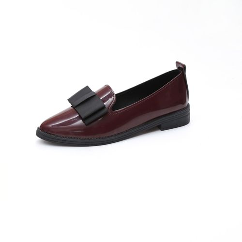 Mocassins Pointus En Cuir Verni Pour Femmes Décor De N?ud Chaussures Plates Parker Chaussures Décontractées