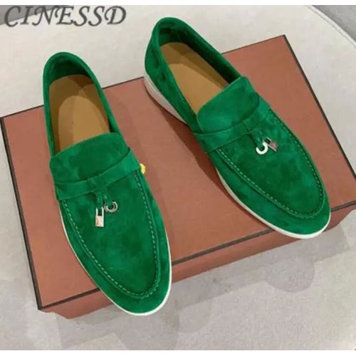Chaussures De Marche Plates En Cuir Suédé Pour Femmes Mocassins Paresseux Mocassins Décontractés Mules Confortables Chaussures De Conduite Verrouillage En Métal
