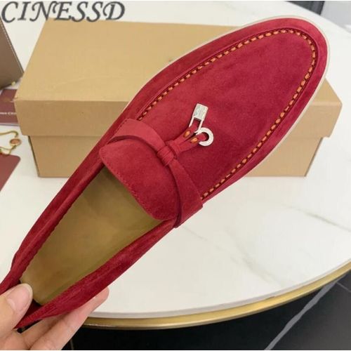 Chaussures De Marche Plates En Cuir Suédé Pour Femmes Mocassins Paresseux Mocassins Décontractés Mules Confortables Chaussures De Conduite Verrouillage En Métal