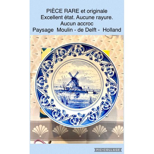 Excellent État. Assiette Décorative Bleue De Delft – Moulin À Vent, Hollande