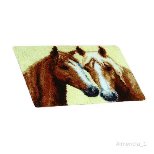 Tapis D'entrée En Fibre Acrylique + Tissu?Tapis Pré-, De Couleur, Tissu Brodé, Crochet, Dessins En Couleur Cheval