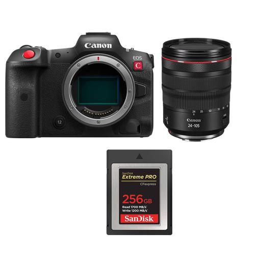 Boîtier Canon EOS R5C + RF 24-105 mm f4L IS USM + Carte SanDisk 256 Go Extreme Pro CF CFexpress Type B