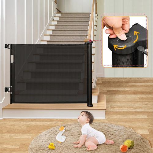 Barrière De Sécurité Rétractable Escalier Pour Bébés Enfant Et Chiens, 0-156 Cm De Large, Noir.