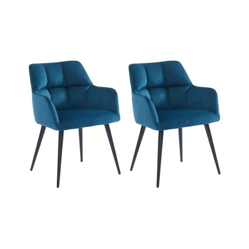 Lot De 2 Chaises Avec Accoudoirs - Velours Et Métal - Bleu - Pega