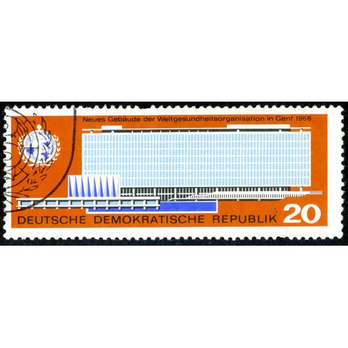 Timbre Oblitéré Deutsche Demokratische Republik, Neues Gebäude Der Weltgesundheitsorganisation In Genf 1966, 20