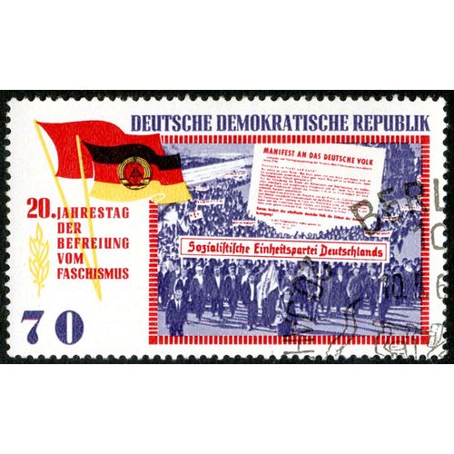 Timbre Oblitéré Deutsche Demokratische Republik, 20. Jahrestag Der Befreiung Vom Faschismus, 70