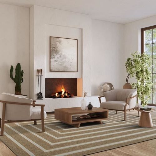 Jute Relief Rect - Tapis Effet Jute À Motif Rectangle En Relief Blanc 120x160