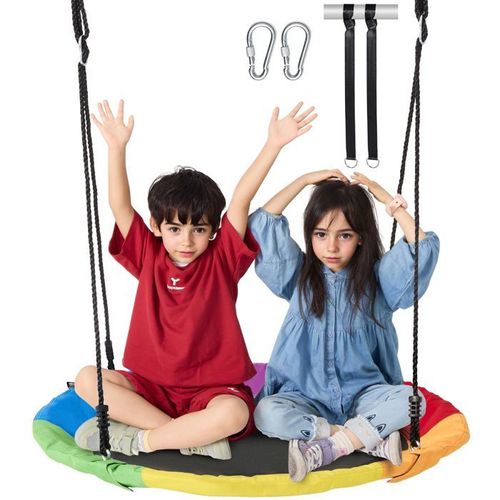 Balançoire Ronde-Vevor-Comprend Deux Sangles D'arbre Et Des Cordes Réglables-Balançoire D'extérieur Circulaire Pour Enfants
