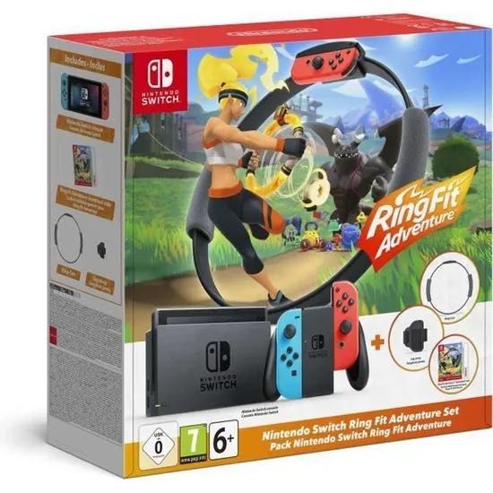 Console Nintendo Switch Ring Fit Adventure Set Avec Joy-Con Rouge Fluo Et Bleu Néon