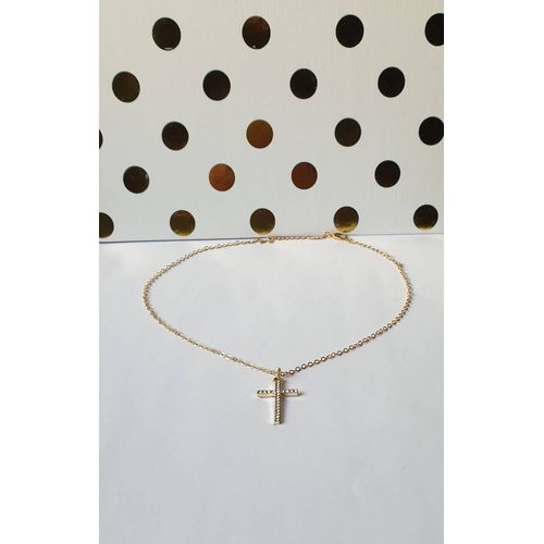Collier Avec Pendentif Croix Strass Dorée Fine