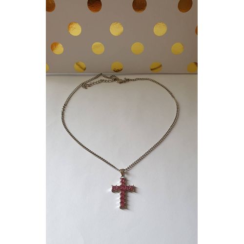 Collier Avec Pendentif Croix Strass Roses