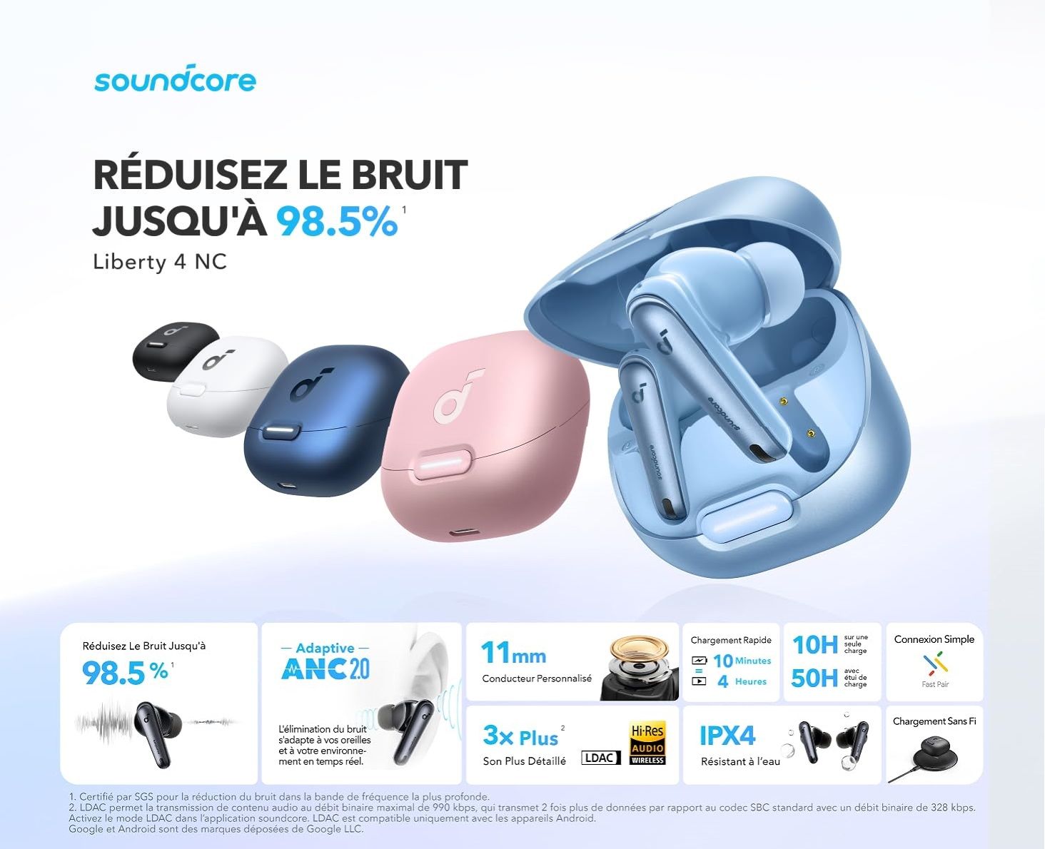 Anker Soundcore Liberty 4 NC Noir velours - couteurs intra-auriculaire sans fil avec micro et Suppresseur de bruit actif image 1 | Rakuten