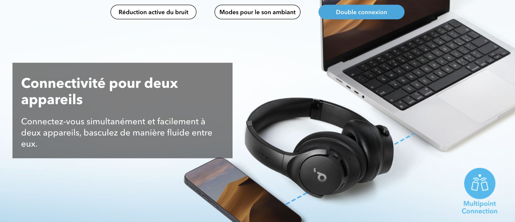 Soundcore by Anker Q20i Casque Bluetooth sans Fil avec rduction de Bruit Hybride Active, Casque Over-Ear, 40 Heures de Lecture en Mode ANC, Hi-Res Audio, Basses Profondes, Personnalisation Via App image 3 | Rakuten