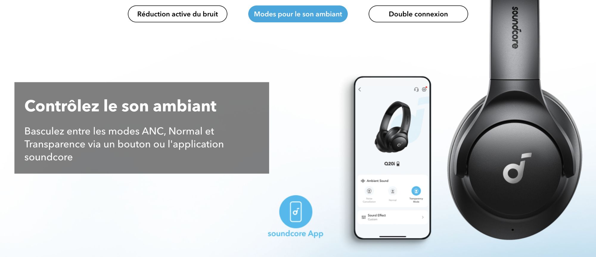 Soundcore by Anker Q20i Casque Bluetooth sans Fil avec rduction de Bruit Hybride Active, Casque Over-Ear, 40 Heures de Lecture en Mode ANC, Hi-Res Audio, Basses Profondes, Personnalisation Via App image 6 | Rakuten