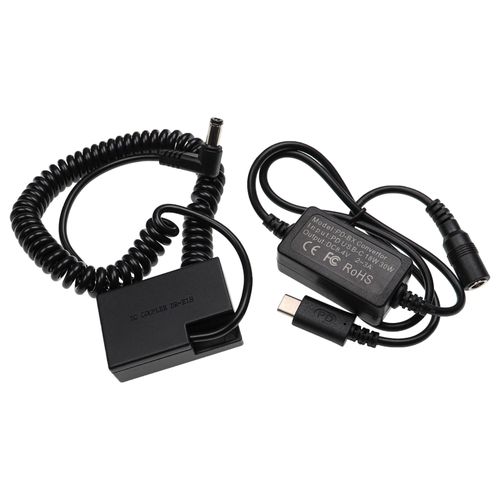 vhbw Alimentation USB compatible avec Canon EOS M6, M5, M3 appareil photo, caméra vidéo - Coupleur DC, 2m, câble spiralé