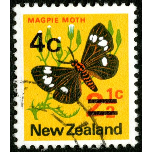 Timbre Oblitéré New Zealand, Magpie Moth, 4c