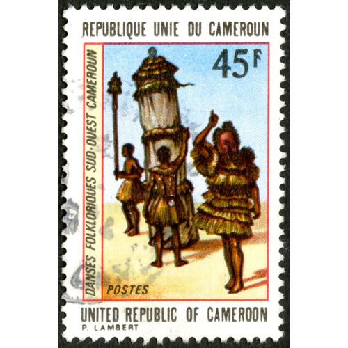 Timbre Oblitéré République Unie Du Cameroun, Danses Folkloriques Sud-Ouest Cameroun, 45 F, Postes