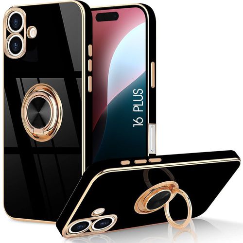 Coque Pour Iphone 16 Plus - Antichoc En Tpu Silicone Avec Bague Support Rotatif Noir - E.F.Connection