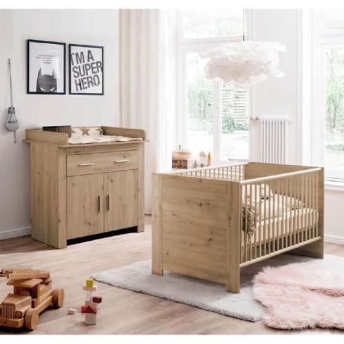 Chambre Bébé Duo : Lit 70 X 140 Cm + Commode A Langer Ahoi - Chene - Trend Team