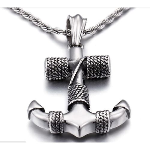 Gros Pendentif Homme Ancre Marine En Inox Rockabilly 6x3.7cm
