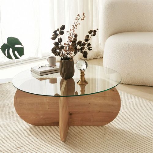 Ribe - Table Basse En Bois Et Plateau En Verre