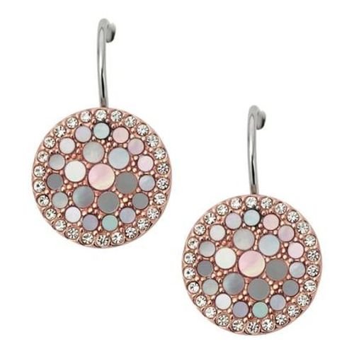 Fossil - Boucles D'oreilles Pendantes Disque Nacre Et Cristaux - Rose