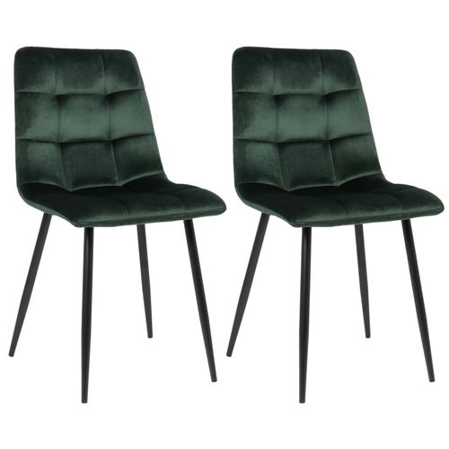 Lot De 2 Chaises De Salle À Manger En Velours Vert Pieds Métal Noir Mat Style Moderne Cds10100