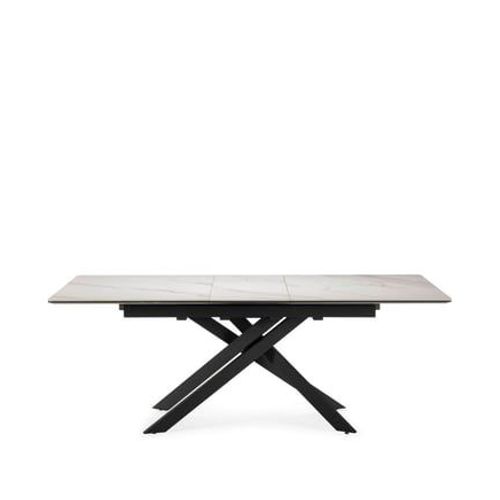 Drawer - Kelmor - Table À Manger Extensible 6 À 8 Personnes En Céramique Et Métal 160-200x89,5cm - Blanc