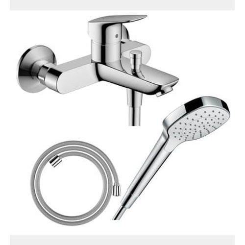 Hansgrohe - Pack mitigeur bain douche mécanique Logis + Flexible Designflex + Pommeau Croma Select E EcoSmart blanc/chromé - Rose