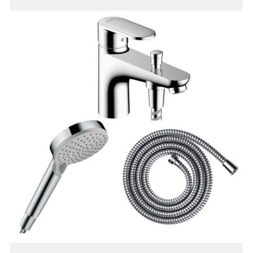 Hansgrohe - Pack mitigeur bain douche monotrou Vernis Blend + Flexible Metaflex + Pommeau Vernis Blend 100 Vario chromé - Rose