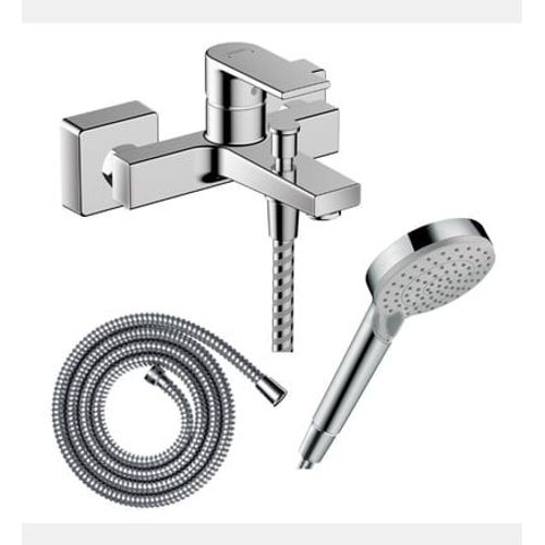 Hansgrohe - Pack mitigeur bain douche mécanique Vernis Shape C2 + Flexible Metaflex + Pommeau Vernis Blend 100 EcoSmart 2jets chromé - Rose