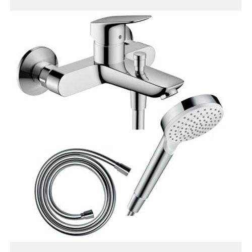 Hansgrohe - Pack mitigeur bain douche mécanique Logis + Flexible Isiflex + Pommeau Vernis Blend 100 EcoSmart 1jet chromé - Rose