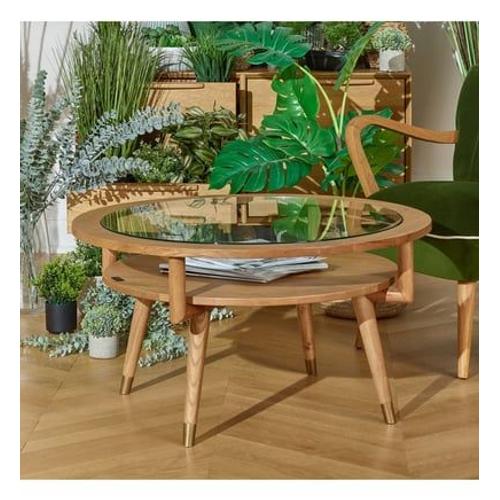 Robin Des Bois - Manhattan ? Table Basse Double Plateau Ronde, Style Moderne En Bois Et Verre Trempé, Fsc® - Marron