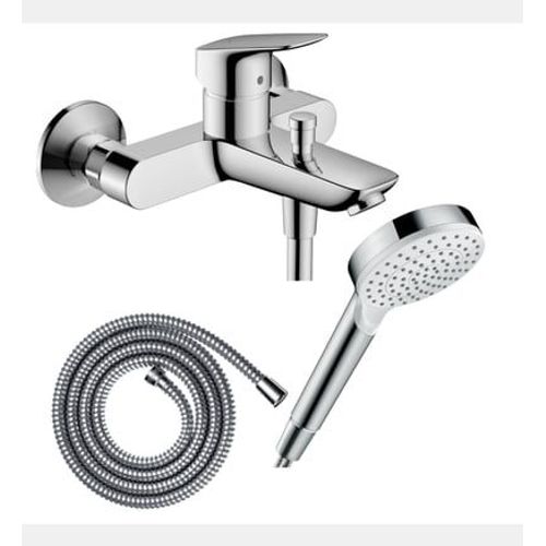 Hansgrohe - Pack mitigeur bain douche mécanique Logis + Flexible Metaflex + Pommeau Vernis Blend 100 EcoSmart 1jet chromé - Rose
