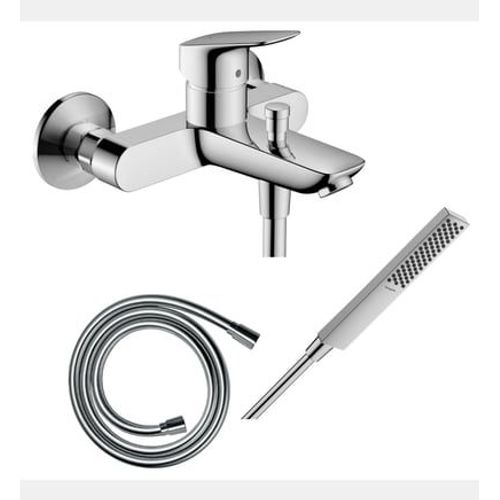 Hansgrohe - Pack mitigeur bain douche mécanique Logis + Flexible Isiflex + Pommeau Pulsify E 100 EcoSmart chromé - Rose