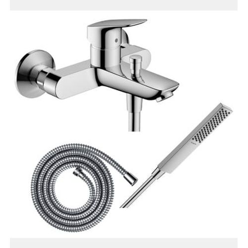 Hansgrohe - Pack mitigeur bain douche mécanique Logis + Flexible Metaflex + Pommeau Pulsify E 100 EcoSmart chromé - Rose