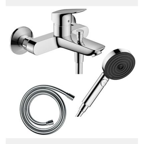Hansgrohe - Pack mitigeur bain douche mécanique Logis + Flexible Isiflex + Pommeau Pulsify Select EcoSmart 105 3jets chromé - Rose