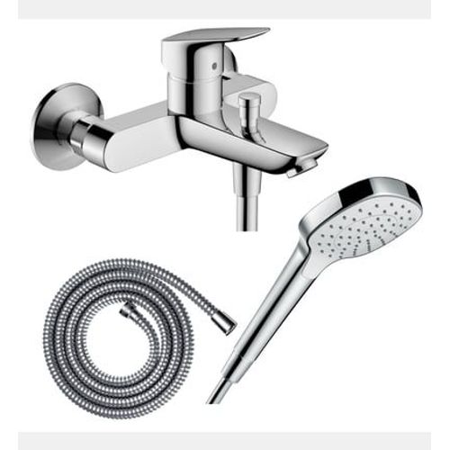 Hansgrohe - Pack mitigeur bain douche mécanique Logis + Flexible Metaflex + Pommeau Croma Select E EcoSmart blanc/chromé - Rose
