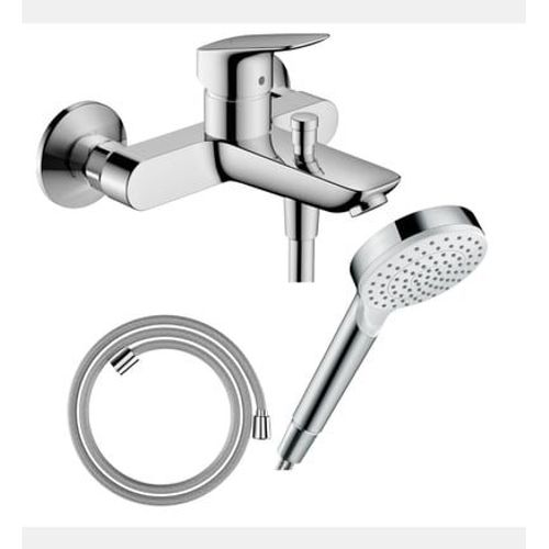 Hansgrohe - Pack mitigeur bain douche mécanique Logis + Flexible Designflex + Pommeau Vernis Blend 100 EcoSmart 1jet chromé - Rose