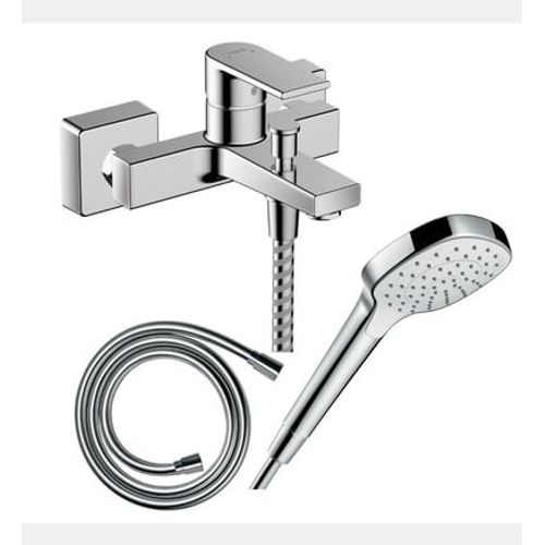 Hansgrohe - Pack mitigeur bain douche mécanique Vernis Shape C2 + Flexible Isiflex + Pommeau Croma Select E EcoSmart blanc/chromé - Rose