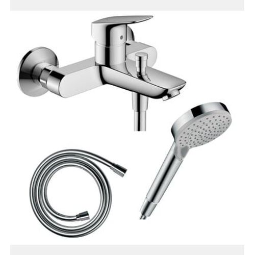 Hansgrohe - Pack mitigeur bain douche mécanique Logis + Flexible Isiflex + Pommeau Vernis Blend 100 EcoSmart 2jets chromé - Rose