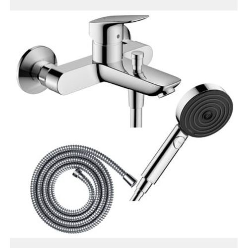 Hansgrohe - Pack mitigeur bain douche mécanique Logis + Flexible Metaflex + Pommeau Pulsify Select EcoSmart 105 3jets chromé - Rose