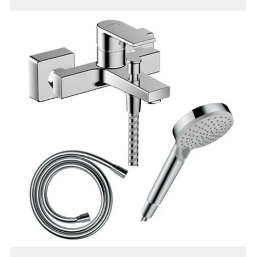 Hansgrohe - Pack mitigeur bain douche mécanique Vernis Shape C2 + Flexible Isiflex + Pommeau Vernis Blend 100 EcoSmart 2jets chromé - Rose